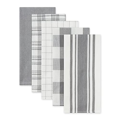 DII Basic Kitchen Large Cotton Dishtowel Set of 5, 18x28, Gray - color: Gray