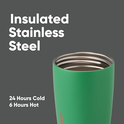 Owala SmoothSip Slider Insulated Stainless Steel Coffee Tumbler, Reusable Iced Coffee Cup, Hot Coffee Travel Mug, BPA Free 12 oz, Grey/Green (Sour Apple) - color: Sour Apple, size: 12 Ounces, style: No Handle