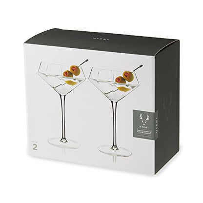 Viski Seneca Diamond Faceted Stemmed Coupe Glasses, Fancy Crystal Martini Glasses, Modern Glassware Perfect for Espresso Martini, Manhattan, Champagne Cocktails, Home Bar Accessories, 11 oz Set of 2 - size: 11 Ounces, style: Diamond Faceted Glasses (Set o