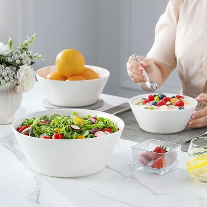 MALACASA White Serving Bowls Set of 3, Ceramic Mixing Bowl for Kitchen | 105/60/35 OZ Bowls for Family Salad, Soup, Pho and Fruit, Microwave & Dishwasher Safe, Series REGULAR - size: 35oz/60oz/105oz(3pcs)