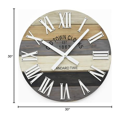 30" Wooden Multi-Color Maritime Coastal Beach Large Roman Wall Clock (Grey, 30 inch) - color: Roman Grey, size: 30 inch