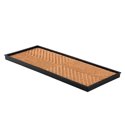 Anji Mountain AMB0BT3F-017 Black Rubber Boot/Shoe Tray with Coir, Fits 3 Pair (34.5" Wide), Cross Embossed Insert - color: Cross Embossed Insert, size: 34" x 14" x 1.5"