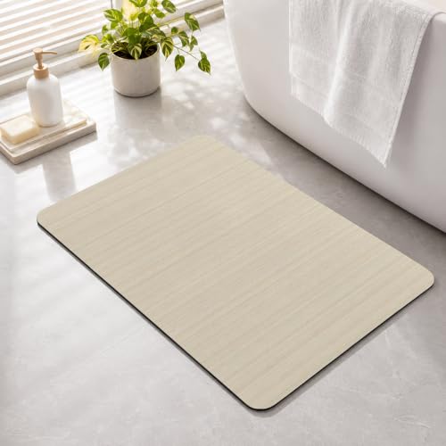 Cream Thin Lines Bath Stone Mat, Super Absorbent Diatomite Shower Mat, Modern Striped Minimalist Quick Drying Non-Slip Stone Mats for Bathroom Kitchen Counter Easy to Clean 24 x 36 Inch - color: Cream, size: 2' x 3' (Rectangular)