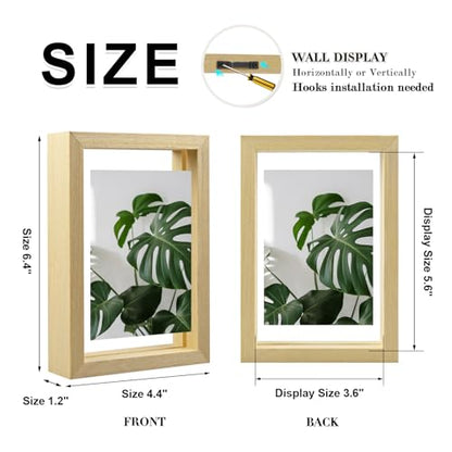 Egofine 4x6 Floating Frames Set of 2, Double Plexiglass Picture Frame, Made of Solid Wood Display Any Size Photo up to 4x6, Wall Mount or Tabletop Standing, Natural Wood - color: Natural Wood, size: 4x6