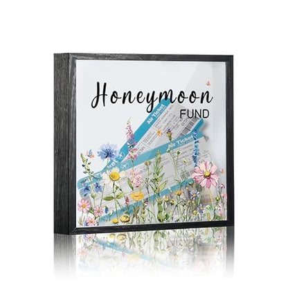 Honeymoon Fund Box, 8×8 Wedding Shadow Box Frame with Slot, Wildflowers Wedding Money Saving Decoration for Reception Bridal Shower, Travel Fund Memory Keepsake Gift for Newlyweds -A14 - size: 8×8 wildflowers