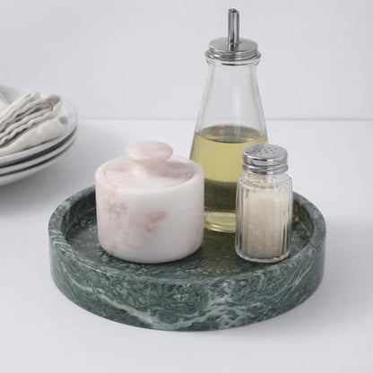 Marble Salt Cellar with Lid, Stone Pepper Container & Spice Jars | 3.5" Marble Salt and Pepper Holder, Stone Storage Box for Kitchen Counter, Spice Jar (Namibia Rose White) - color: Namibia Rose