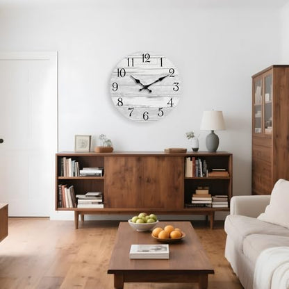 KECYET 16 Inch Wall Clock Battery Operated Gray White Silent Farmhouse | Round analog clock; large easy-read dial for bathroom, kitchen, bedroom & living room; 1 AA battery (not included) - color: Light Gray, size: 16"