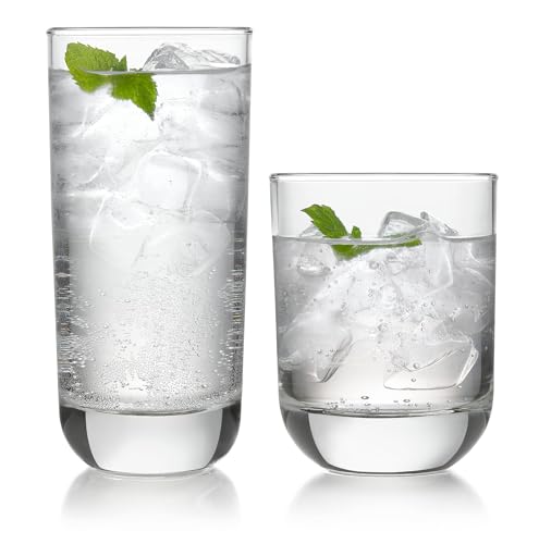 Polaris Tumbler & Rocks Drinking Glasses Set of 16, Clear Glass Cups | 16.25 oz and 12.25 oz Capacities for Water, Juice, Cocktails, and More with Dishwasher-Safe Convenience for Easy Cleanup - color: 05 - Polaris