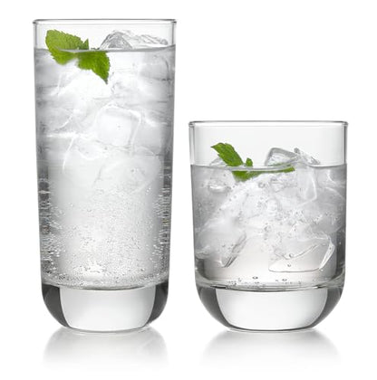 Polaris Tumbler & Rocks Drinking Glasses Set of 16, Clear Glass Cups | 16.25 oz and 12.25 oz Capacities for Water, Juice, Cocktails, and More with Dishwasher-Safe Convenience for Easy Cleanup - color: 05 - Polaris