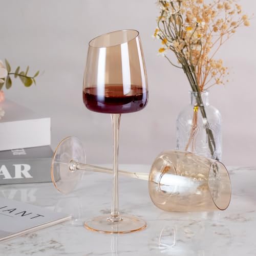 KAMMAK Crystal Red Wine Glasses Set of 2, 9.47 oz Stemmed Glasses, XH014 | Hand Blown, Bordeaux Wine Glasses, Thin Rim & Long Stem, Red & White, Daily Use, Wedding or Birthday Gift for Women - size: 8KPXH014