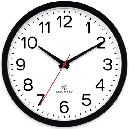 AKCISOT 10 Inch Wall Clock, Silent Battery Operated Analog Clock, Black | Atomic | Classroom | Kitchen | Office | Easy to Read Numbers | Garage - color: Atomic_black, size: 10 Inch