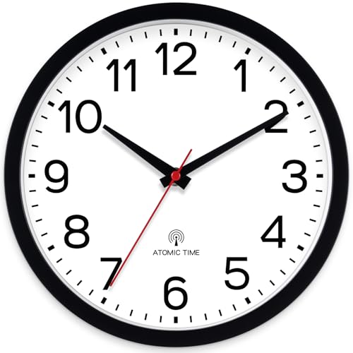 AKCISOT 12 Inch Wall Clock, Silent Battery Operated Analog Clock, Black | Atomic | Office | Kitchen | Living Room | Classroom | Easy-to-read Numbers - color: Atomic_black, size: 12 Inch