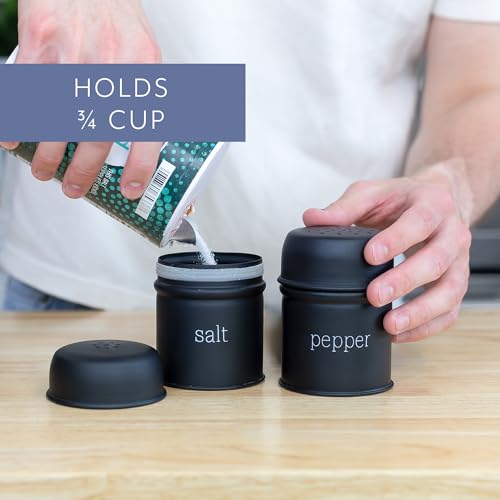 AuldHome Design Salt and Pepper Shaker Set (Black); Contemporary Modern Farmhouse Retro Enamel Style Shaker Set - color: Black