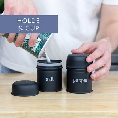 AuldHome Design Salt and Pepper Shaker Set (Black); Contemporary Modern Farmhouse Retro Enamel Style Shaker Set - color: Black