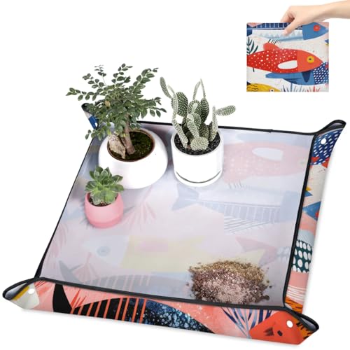 Repotting Mat for Indoor Plants Fish Theme Waterproof Potting Mat for Mess-Free Gardening, Foldable & Portable Planting Mat, Gardening Gifts & Bonsai Tools - color: Fish Theme, size: 26x26"
