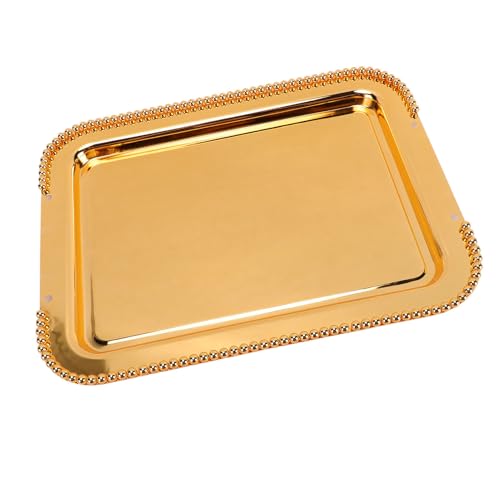 ciciglow European Style Beaded Metal Serving Tray Elegant Mirror Platter for Desserts Jewelry for Home Office Cafes (Gold) - color: Gold