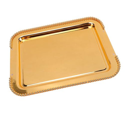 ciciglow European Style Beaded Metal Serving Tray Elegant Mirror Platter for Desserts Jewelry for Home Office Cafes (Gold) - color: Gold