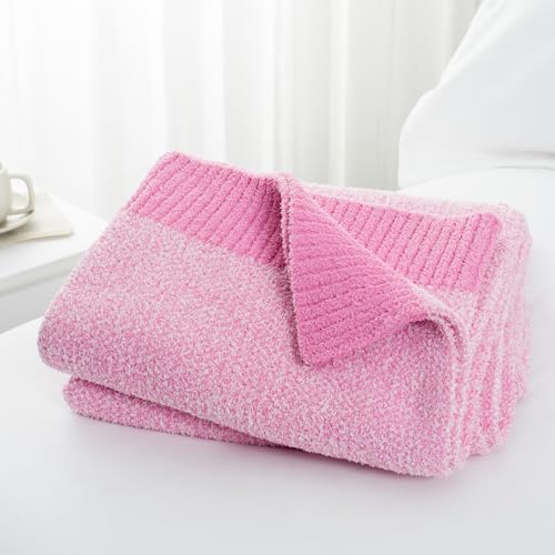 Carriediosa Heather Throw Blanket 60x80, 400GSM Ultra Soft Microfiber | Hot Pink, Fuzzy Fluffy Cozy Plush Knit Knitted Throws, Lightweight Cute Preppy Fall Blankets for Couch, Bed - color: Heather - Hot Pink, size: 60" X 80"