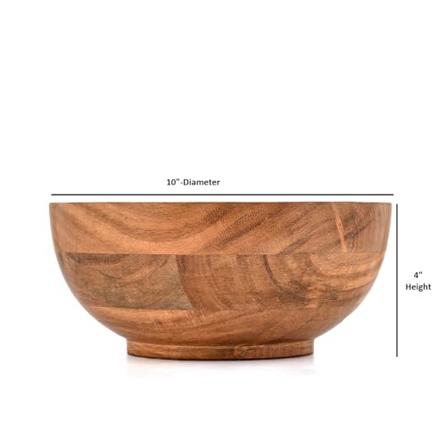 Decorative Bowl Acacia Wood Bowl – Round Curved Shaped Centerpiece Bowl for Table, Wedding, Home, Party Décor (10" X 10" X 4")