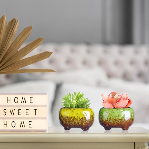 ARTKETTY Succulent Pots, 4.7 Inch Small Plant Pots with Drainage Pack of 5 | Ceramic Planters for Indoor Cactus Plants Glazed Flower Plant Container - color: 4.7"-rectangular(5pcs)