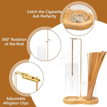 Tiiyee 2 in 1 Incense Holder for Sticks, Glass Ash Catcher Vertical Burner | Upside Down Built In Storage Organizer, Clean Ash Collection, Meditation Yoga Room Decoration Gift, Stable Desktop Display