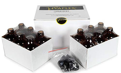 Vivaplex, 12, Amber, 8 oz Glass Bottles, with Lids.