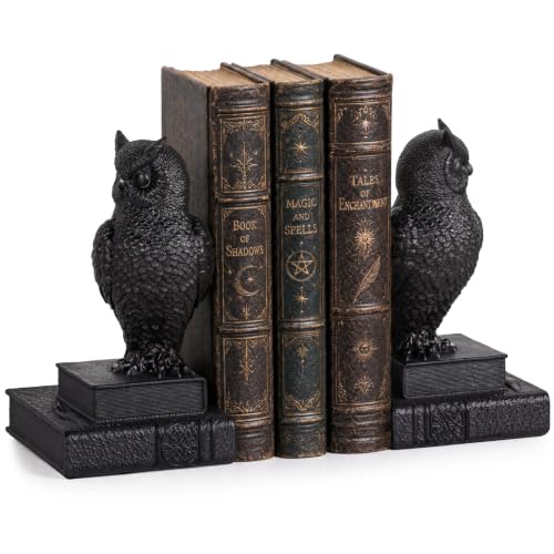 Decorative Bookends, Book Ends for Shelves, Vintage Resin Owl Bookends with Anti-Slip Base for Books Lovers Home Office Decor Book Holder (Black) - color: Black
