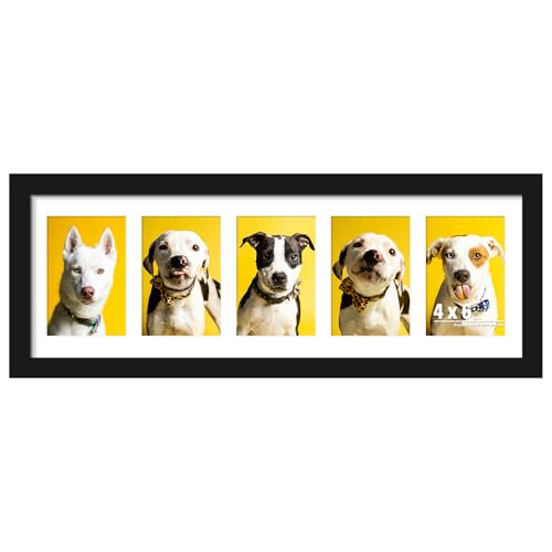 DUENPY 8x24 Collage Frame For 5 4x6 Photos Black | Multi-opening Collage Layout, Supports Wall Hanging & Tabletop Display to Showcase Your Favorite Photos - color: Black, size: 8x24（4x6 opening）