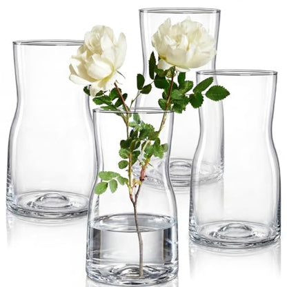 Elsjoy 4 Pack 7 Inch Clear Glass Vases for Centerpieces, Modern Tapered Flower Vase Set for Home Decor, Wedding, Housewarming Gift