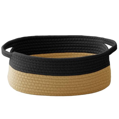JMvicyroam Small Woven Basket, Empty Gift Basket, Black&Jute/1 Pack | Small Gift Basket, Cotton Rope, 12 x 8 x 81 in, Handles, Includes Ribbon and Bag, Birthday Gift Basket - color: Black&Jute, size: 1 Pack
