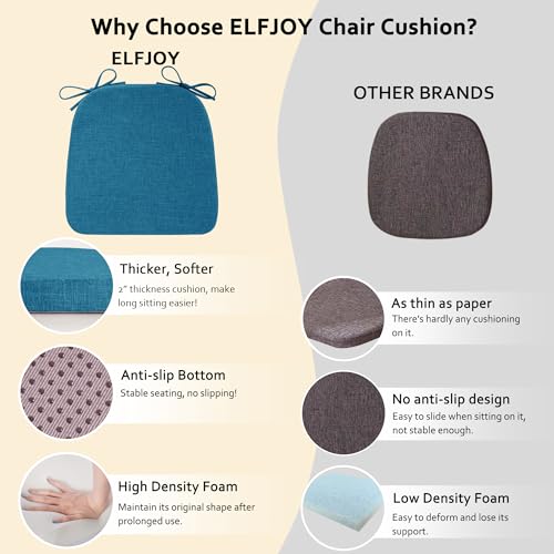 ELFJOY Non-Slip Chair Cushions for Dining Chairs Blue 16.7"x16" | 4 Pack, with Ties and Washable Cover, U Shape, Breathable Fabric, for Kitchen Dining Office Folding Chairs，Comfortable - color: Blue