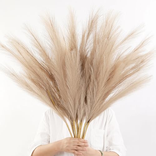 38" Faux Beige Pampas 12PCS Large for Floor Vase Filler Decor | Tall Fluffy, Fake Pompas Floral,Artificial Pompous Grass, for Floor Vase Filler Home Boho Decoration - color: Brown