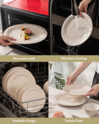 4-piece Ceramic Dinnerware Set with Active Glaze, Modern Shaped Tableware Set Suitable for Kitchen, Microwave, Dishwasher, and Oven, Scratch-resistant, Apricot Color - color: style - 3