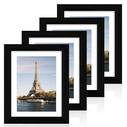 iRahmen 7x10 Picture Frame with Mat 5.5x8.5 - High Definition Real Glass Wooden Photo Frames for Tabletop Display and Wall Mounting (Black Woodgrain, Set of 4) - color: Black Woodgrain, size: 7X10