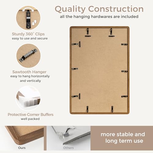 16x24 Poster Frame | Solid Oak Wood 16 x 24 Picture Frame | 24x16 Poster Frame With Mat For 12x18 | Tempered Glass And Hanging Hardware Included | 16 By 24 Picture Frame Wood (Walnut, 1 Pack) - color: Walnut, size: 16''x24''-1P
