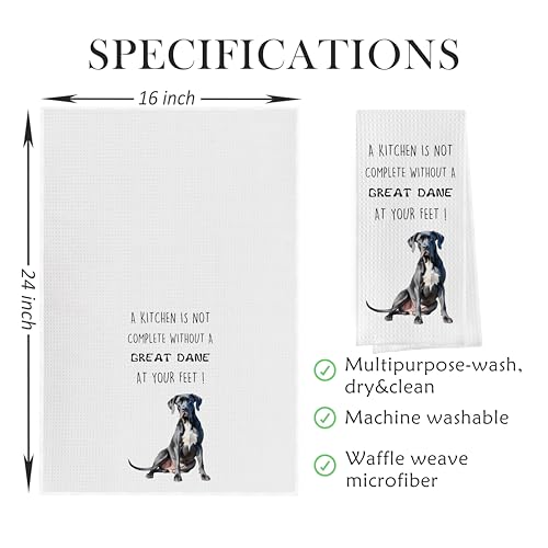 Great Dane Dish Towels Set - Funny Great Dane Decorative Waffle Kitchen Towels, Hand Towel, Tea Towel (16×24 Inches, Set of 2) - color: Great Dane