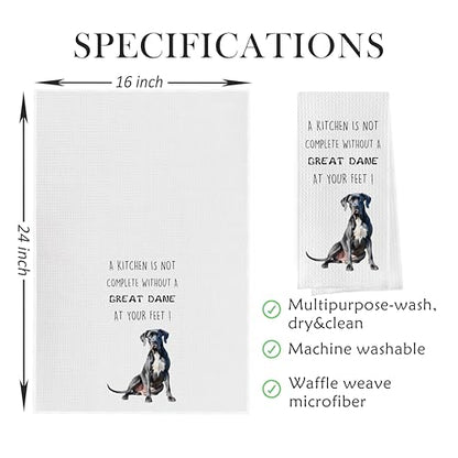 Great Dane Dish Towels Set - Funny Great Dane Decorative Waffle Kitchen Towels, Hand Towel, Tea Towel (16×24 Inches, Set of 2) - color: Great Dane