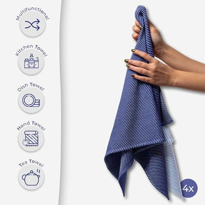 Ossano Extra Soft Kitchen Hand Towels - 4 Pack, (20" x 30") - Large & Cozy - Versatile as, Turkish Dish Towels, Large Kitchen Towels, Dish Towel for Drying, Bathroom Hand Towels, Denim and Dark Blue - color: Denim and Dark Blue