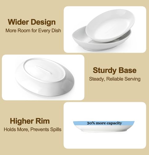 Oval Serving Platters Set of 2 (14" & 12"), Large Wide Ceramic Serving Dishes for Entertaining, Turkey, Fish, Salad, Oven Safe White Porcelain Serving Plates