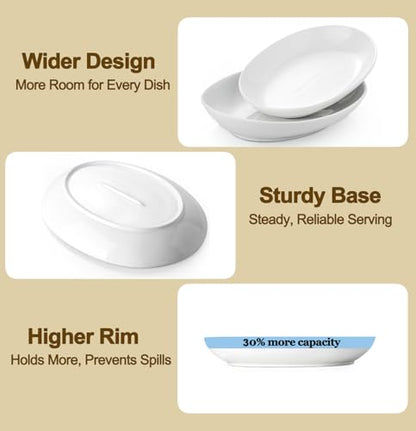 Oval Serving Platters Set of 2 (14" & 12"), Large Wide Ceramic Serving Dishes for Entertaining, Turkey, Fish, Salad, Oven Safe White Porcelain Serving Plates