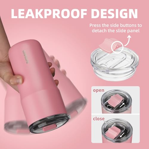 BJPKPK 20oz Spill Proof Coffee Tumbler, Insulated Stainless Steel Cup | Double Wall Vacuum, Leakproof Lid, Keeps Hot/Cold/Iced, BPA Free, Dishwasher Safe, Cupholder, Travel, Pink - color: Pink