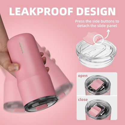BJPKPK 20oz Spill Proof Coffee Tumbler, Insulated Stainless Steel Cup | Double Wall Vacuum, Leakproof Lid, Keeps Hot/Cold/Iced, BPA Free, Dishwasher Safe, Cupholder, Travel, Pink - color: Pink