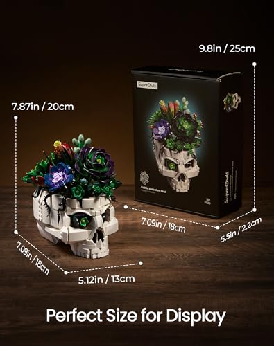 Succulent Skull Planter Flowers Building Set, Botanical Skeleton Pot Collection Building Kit, Horror Plants Home Office Table Decoration Blocks Toys for Adults, Gift for Birthday Mother's Day