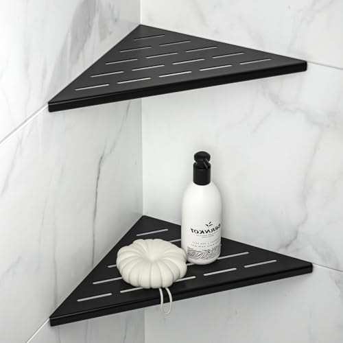 10'' Corner Shower Shelf 2PCS | 304 Stainless Steel Bathroom Shelves for Tiled Wall, Grout in Shelf, Black - color: Black, size: 10''