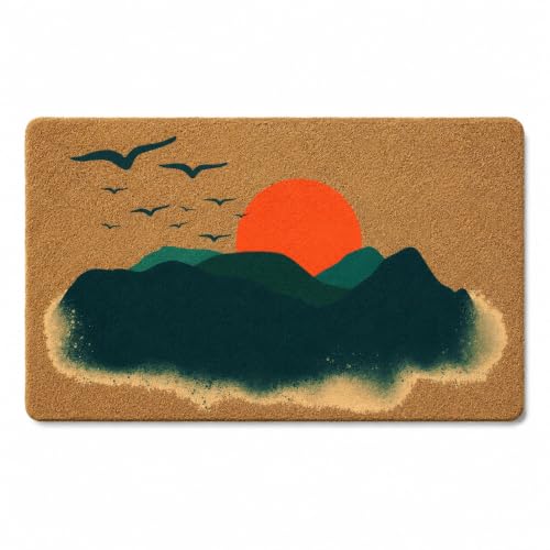 Welcome Door Mat Outdoor Indoor Entrance Low-Profile Floor Mats Non Slip Durable Entrance Rugs for Entry, Patio, High Traffic Areas Front Door, 17" x 29.5" (Sun and Birds Sunset Sunrise) - color: Sun and Birds Sunset Sunrise