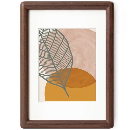 5 x 7 Walnut Frame - Rounded Corner 5x7 Picture Frame Matted to 4x6 - Natural Walnut Wood Photo Frame with Tempered Glass for Tabletop Display - color: Walnut, size: 5x7 - 1P