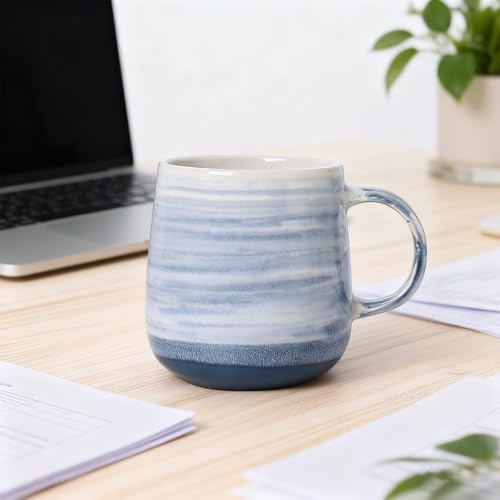 Coffee Mugs, Set of 4 Ceramic Mugs with Blue and White Gradient Stripes, 12oz Modern Cups with Comfortable Handle - Dishwasher & Microwave Safe, Design for Home, Office, Daily Use - color: Blue