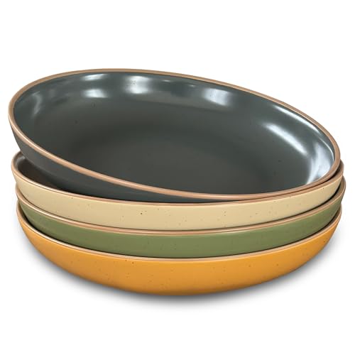 Mora Ceramic Artisan Matte Large Pasta Bowls 30oz, Set of 4 - Serving, Salad, Dinner, etc Kitchen Plate/Wide Bowl - Microwave, Oven, Dishwasher Safe - Modern Porcelain Stoneware Dishes, Safari Colors - color: Safari Colors