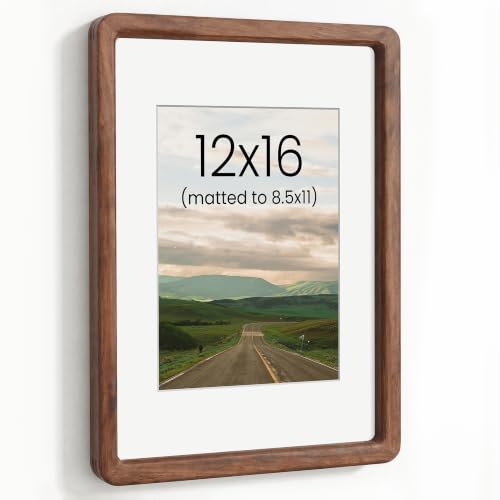 Acovy 12x16in Picture Frame, Natural Solid Walnut Handcrafted Wooden Photo Frame, Dual Use for Wall Mount, Matted to Fit 8.5"x11" Photos, HD Tempered Glass, Pre-Installed Stand & Hanging Hook - color: Walnut, size: 12x16in