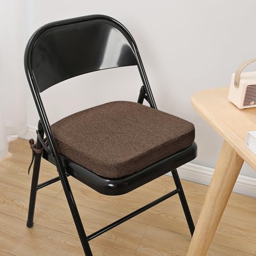 SINOSSO Memory Foam Chair Cushion for Folding Chair 1 Pcs, Thickened 2" Square Kitchen Chair Pad with Ties, Indoor Non-Slip Dining Chair Seat Cushion (1 Piece, Dark Brown) - color: Dark Brown
